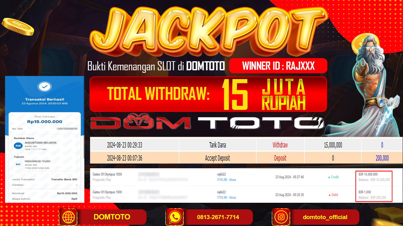 JACKPOT SLOT GATES OF OLYMPUS 1000 23 AGUSTUS 2024